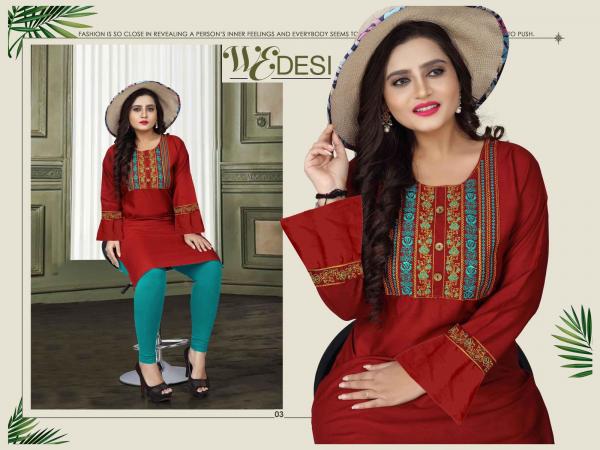 Aagya We Desi 4 Rayon Embroidery Fancy Kurti